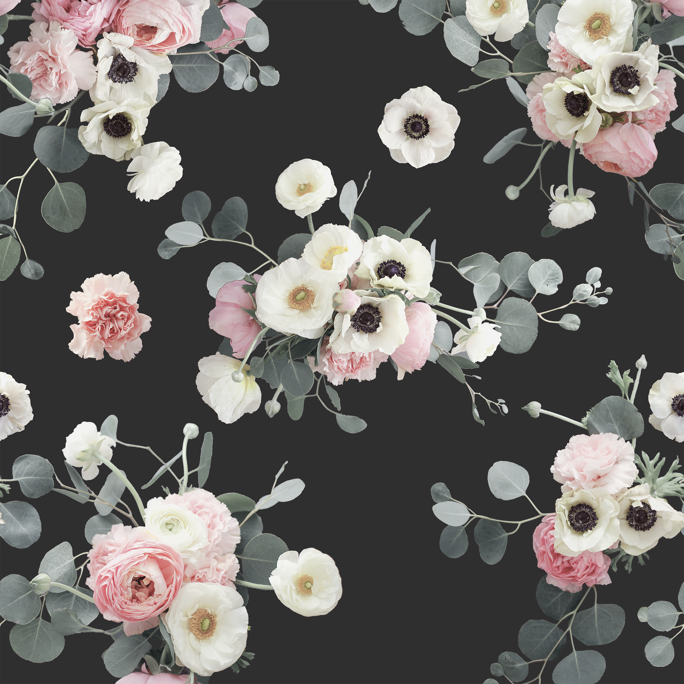 Midnight Floral Wallpaper, black