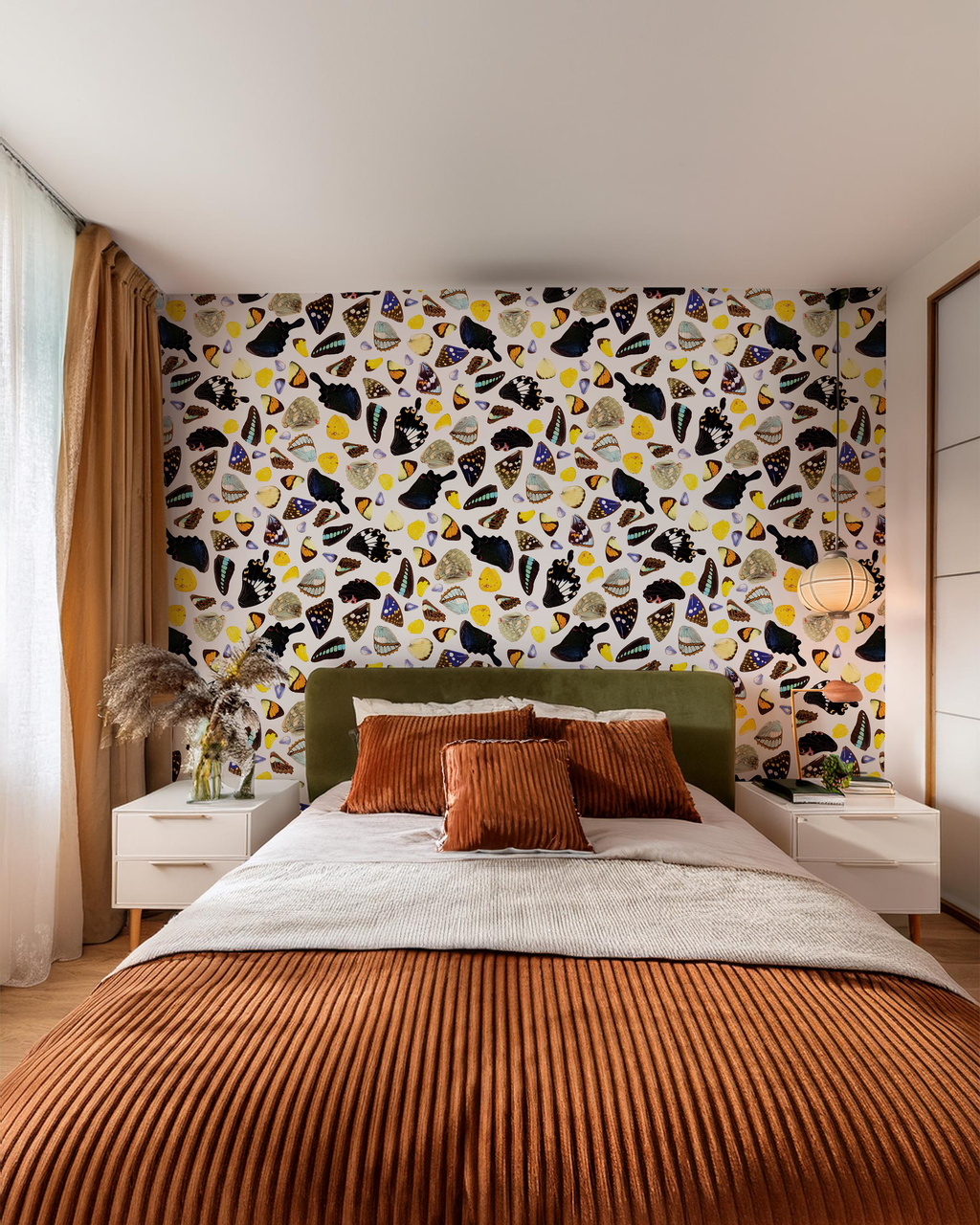 Butterfly Terrazzo Wallpaper, white and multicolor