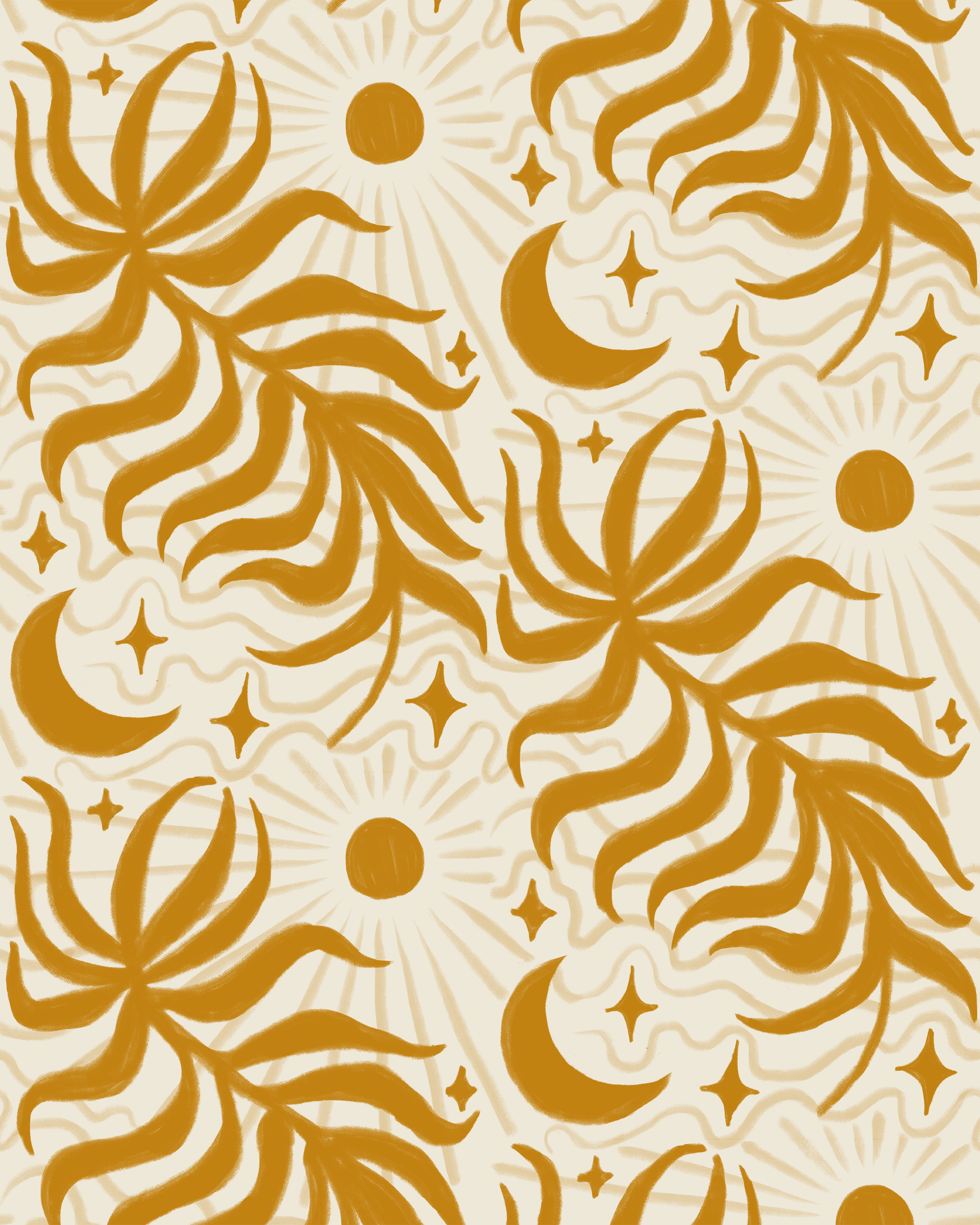Lunar Leaf Wallpaper, beige and marigold