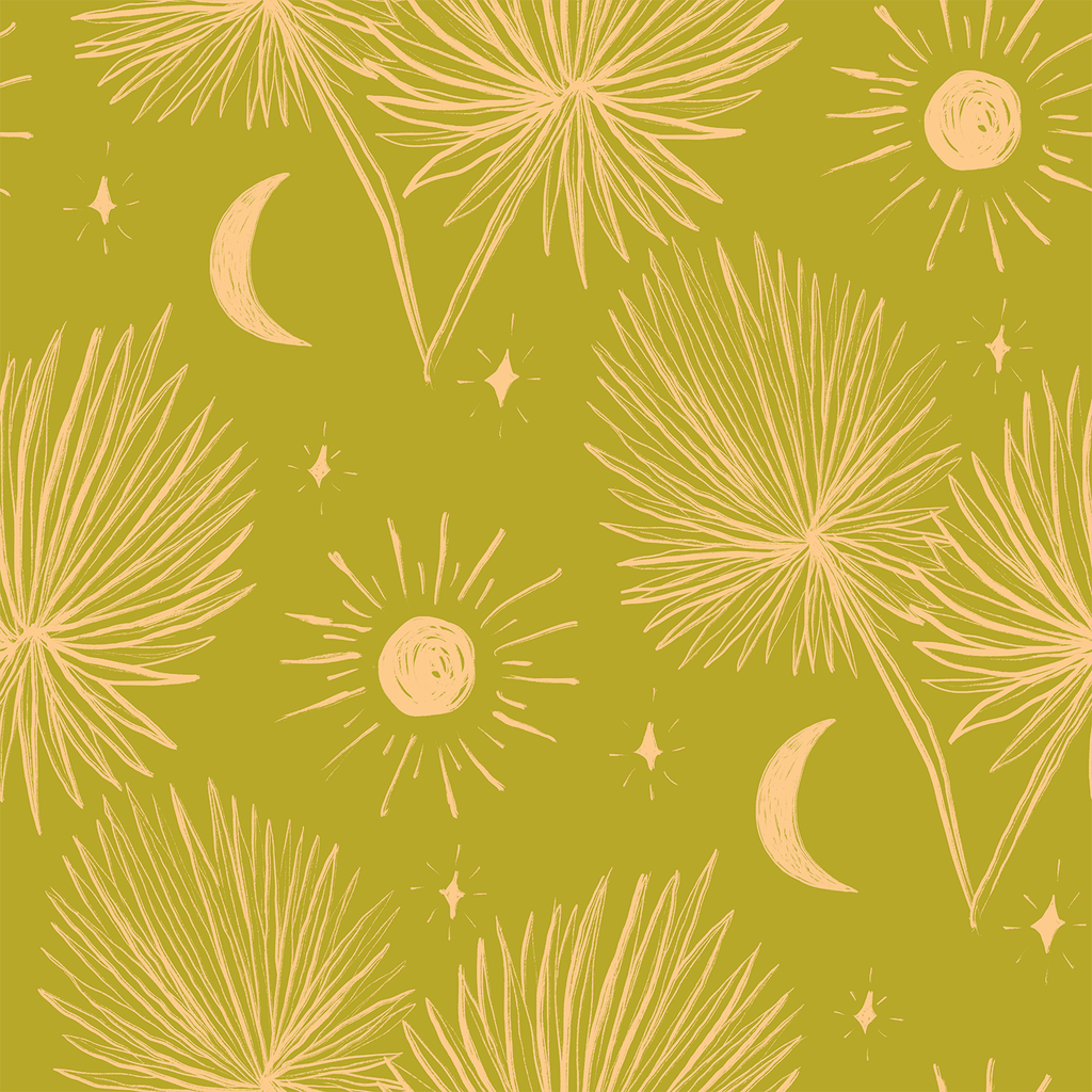 Night Palm Wallpaper, chartreuse and peach