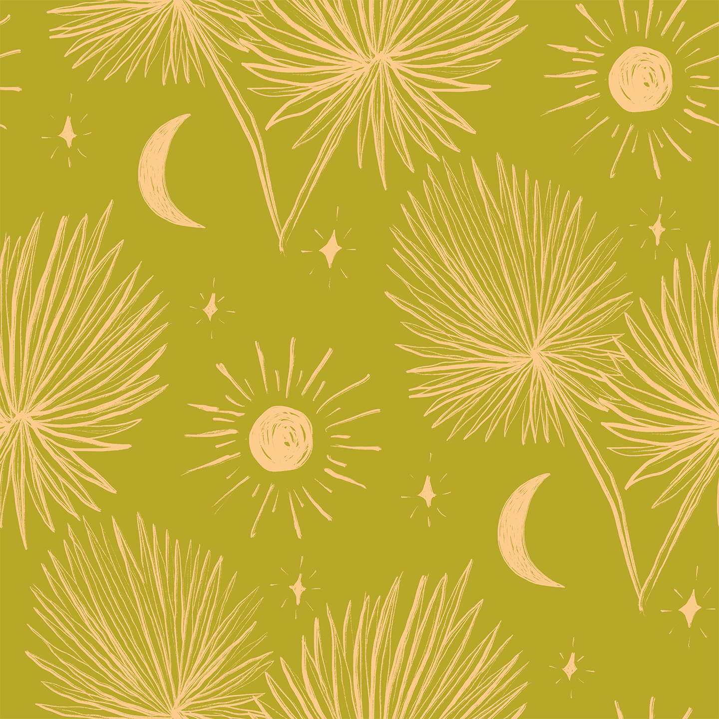 Night Palm Wallpaper, chartreuse and peach