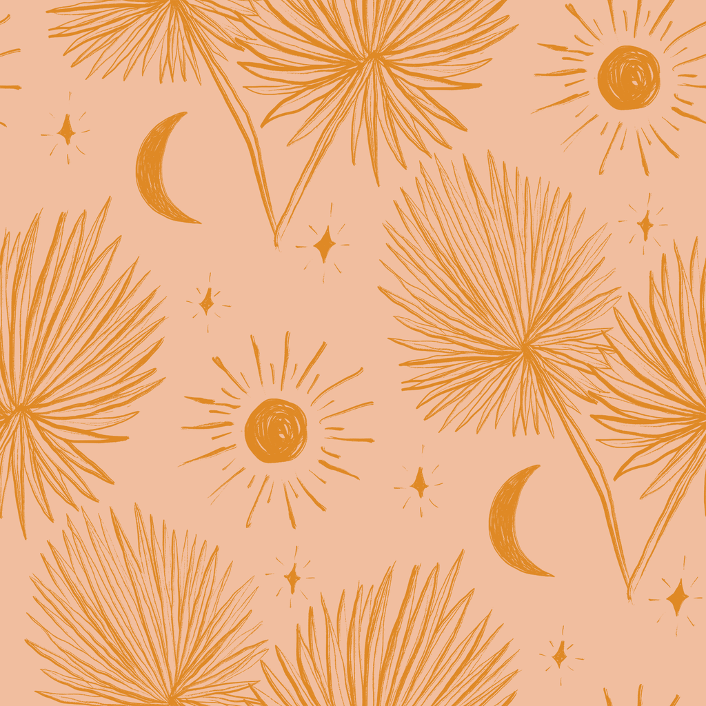 Night Palm Wallpaper, peach and orange