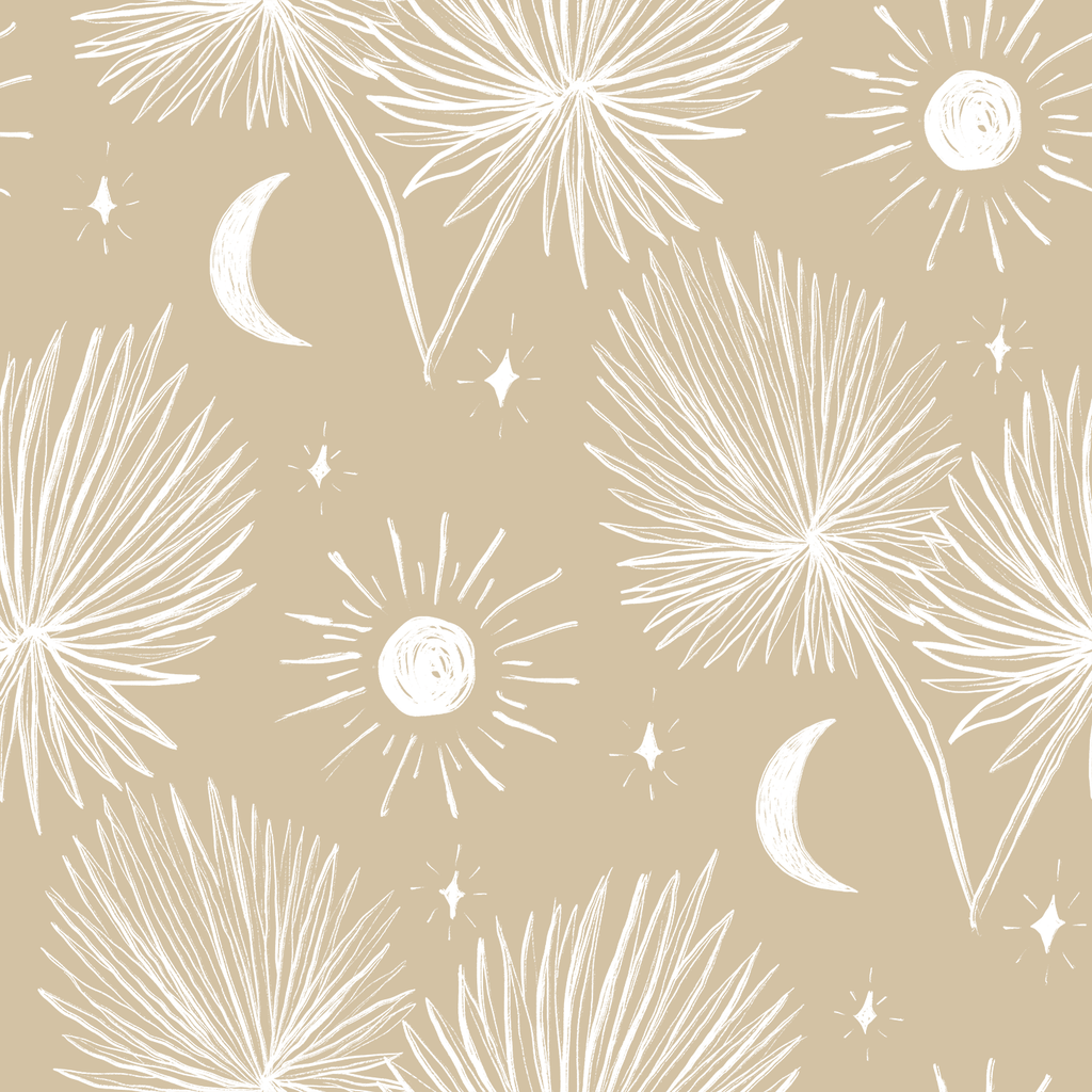Night Palm Wallpaper, tan and white