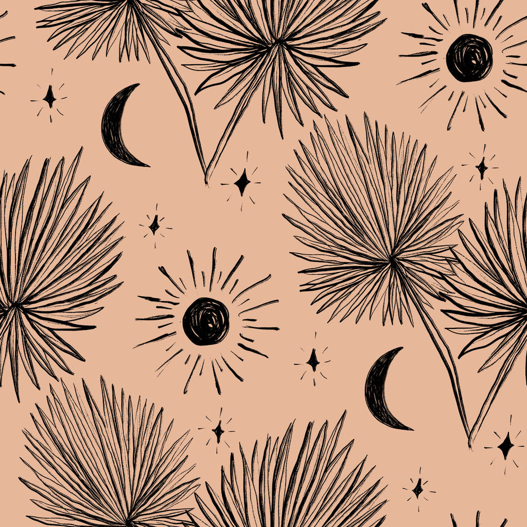 Night Palm Wallpaper, terra cotta and black
