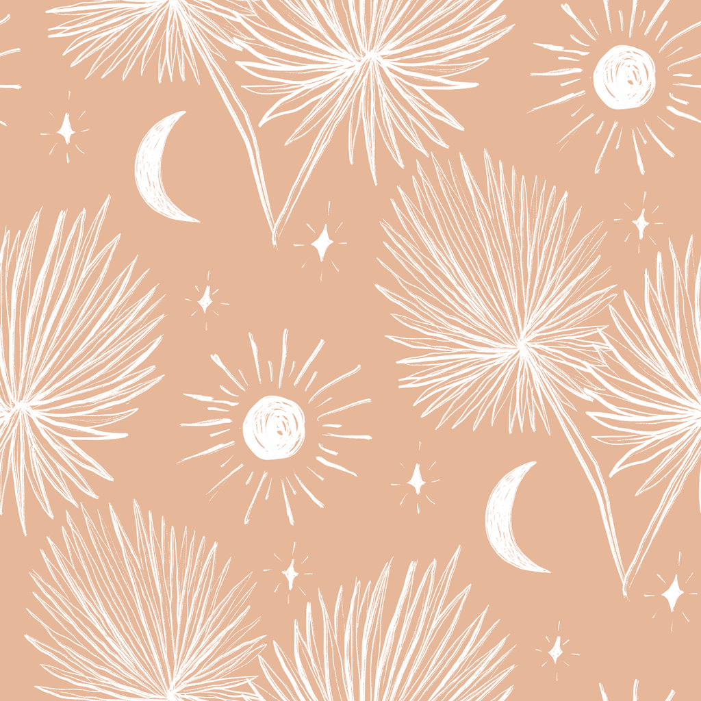 Night Palm Wallpaper, terra cotta and white