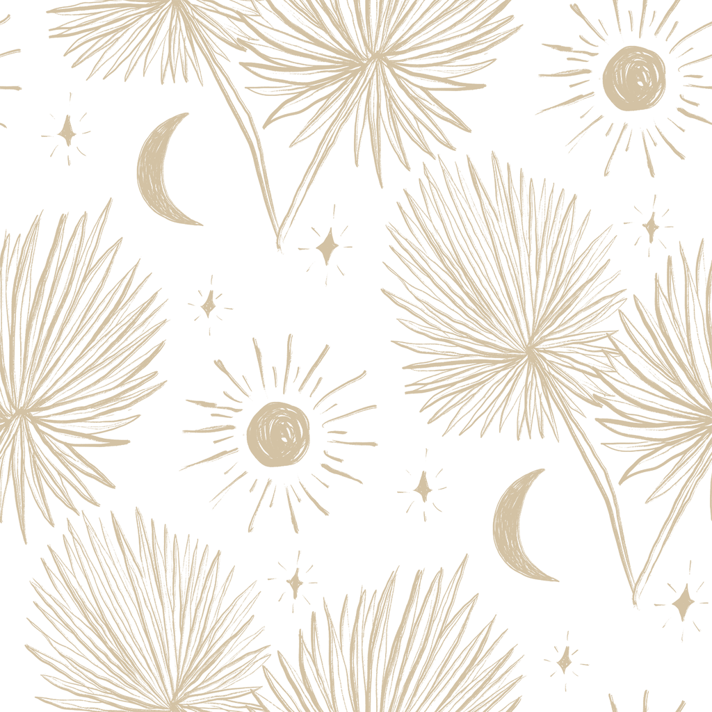 Night Palm Wallpaper, white and tan