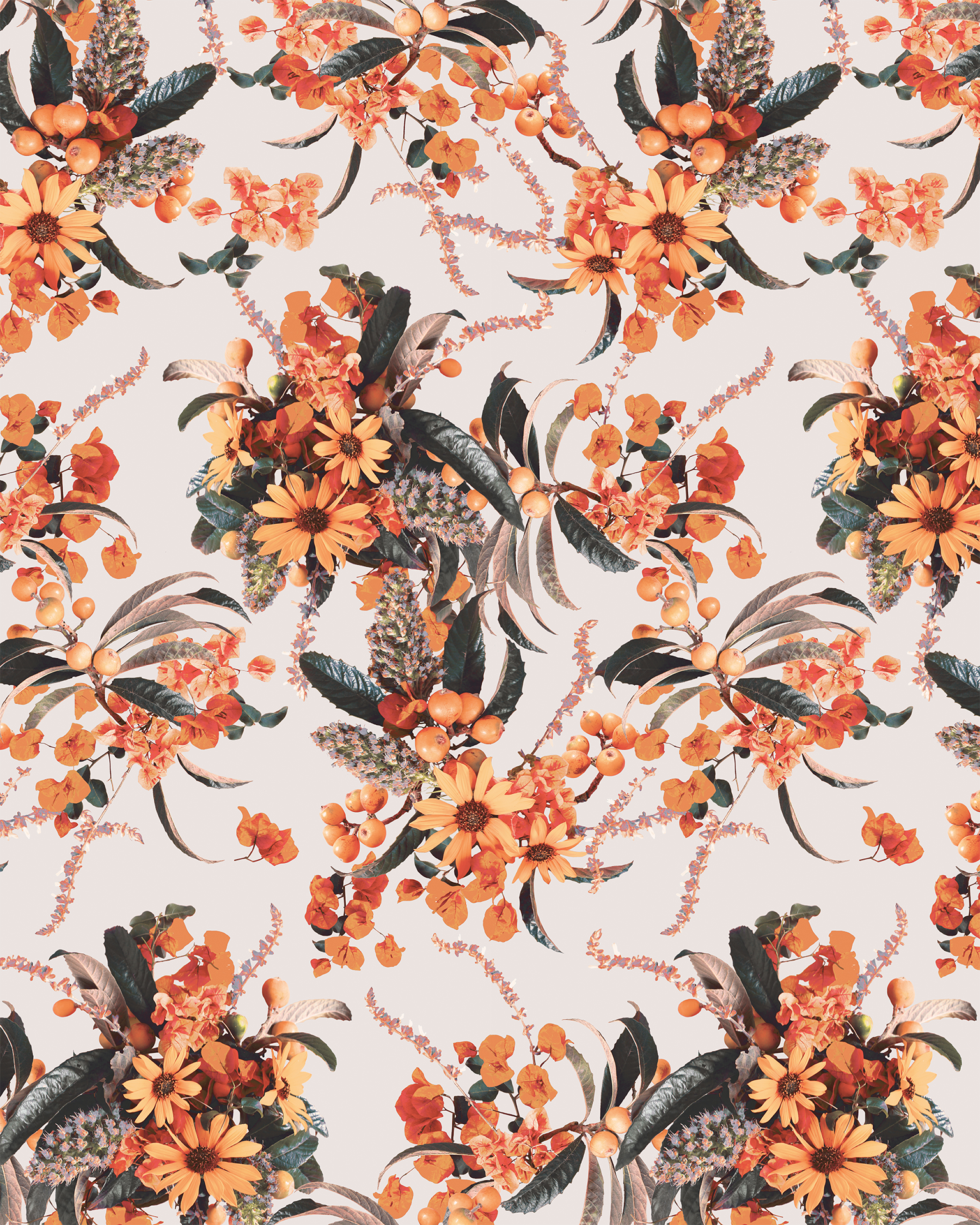 Springtime Wallpaper, off-white and orange