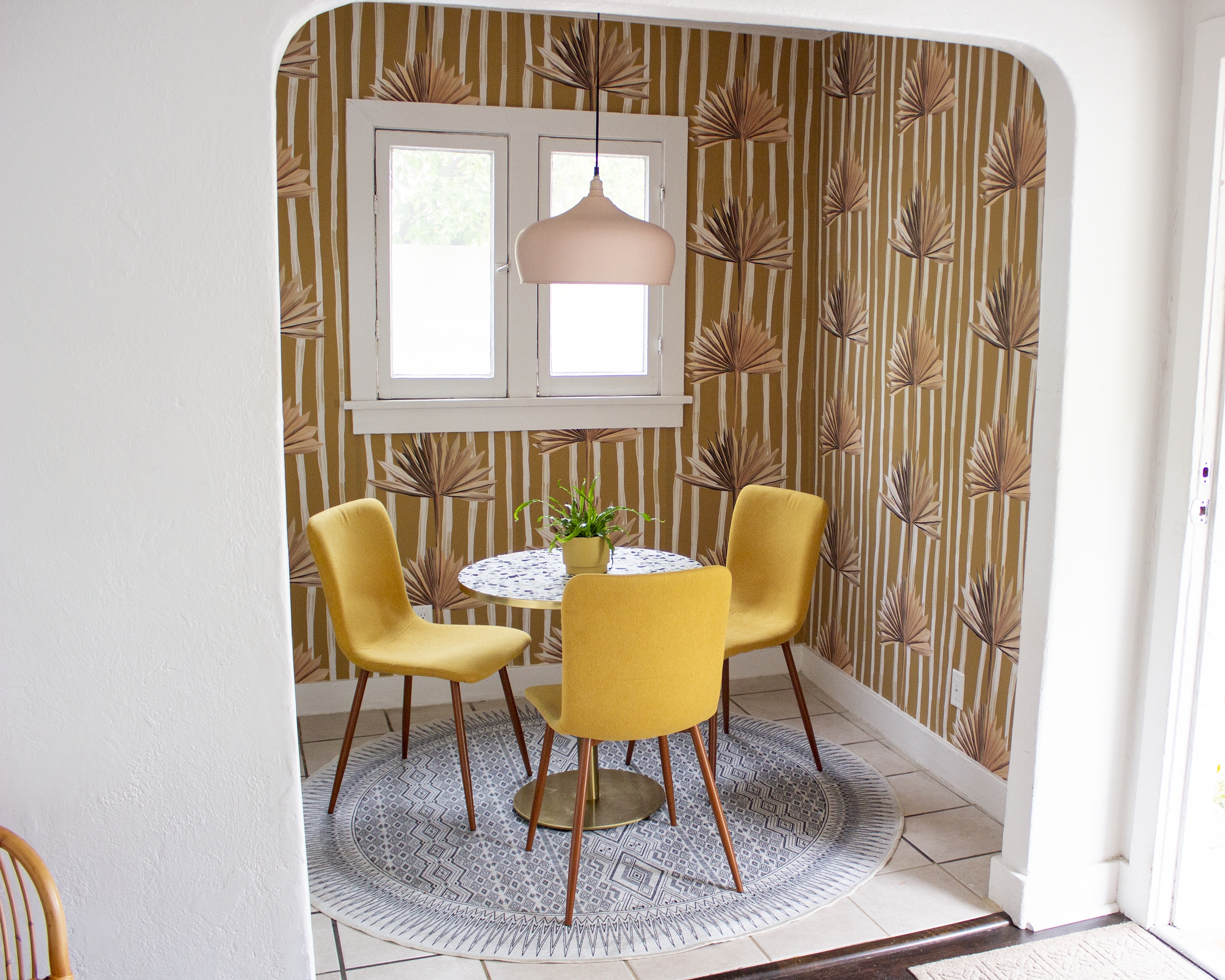 Stripey Palm Wallpaper, mustard