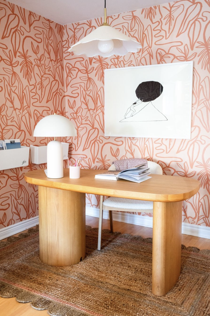 Inked Foliage Wallpaper, peach and orange