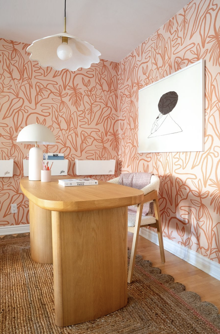 Inked Foliage Wallpaper, peach and orange