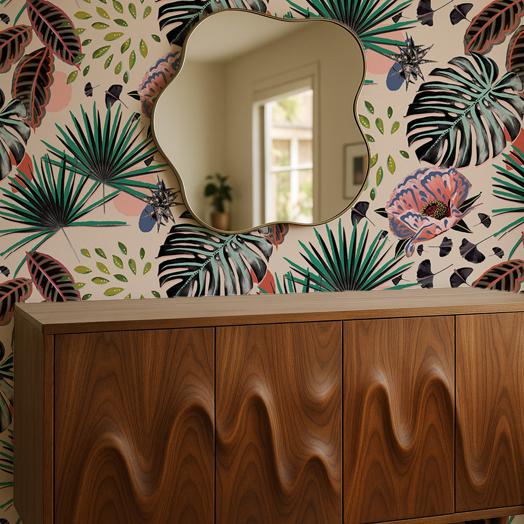 Floral Pop Wallpaper, teal and pink