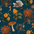 Shrooms Wallpaper, navy and orange
