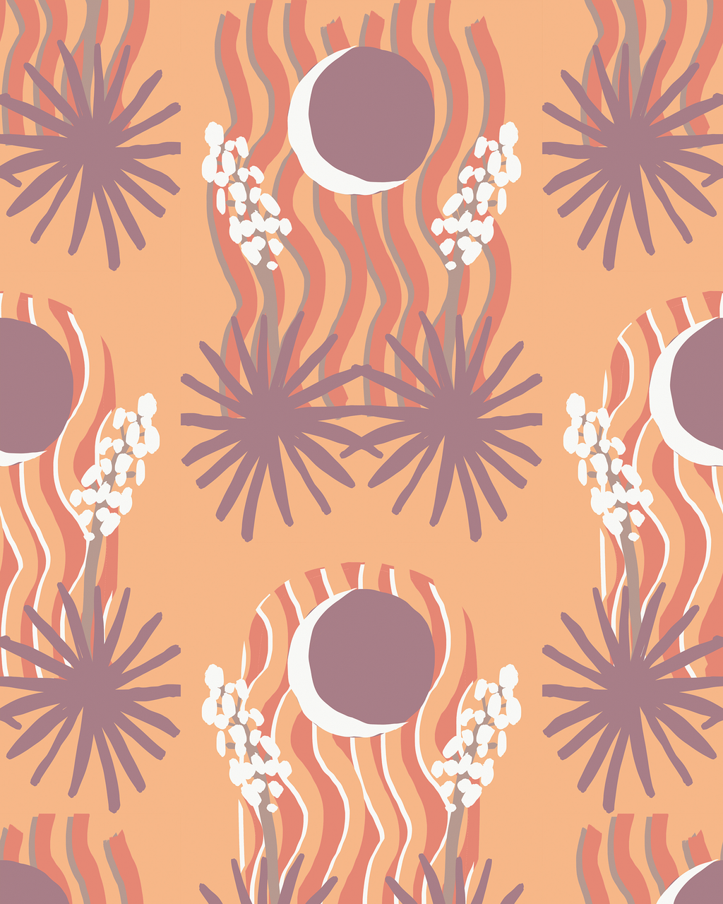 Yucca Moon Wallpaper, coral and purple
