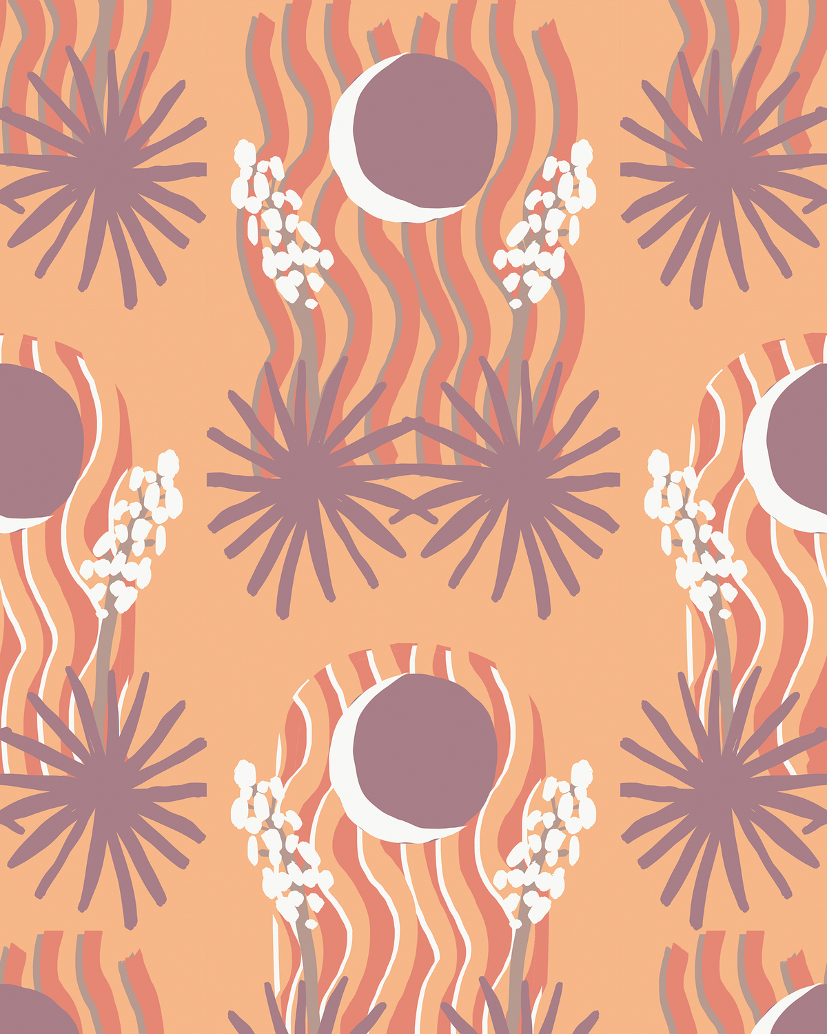 Yucca Moon Wallpaper, coral and purple