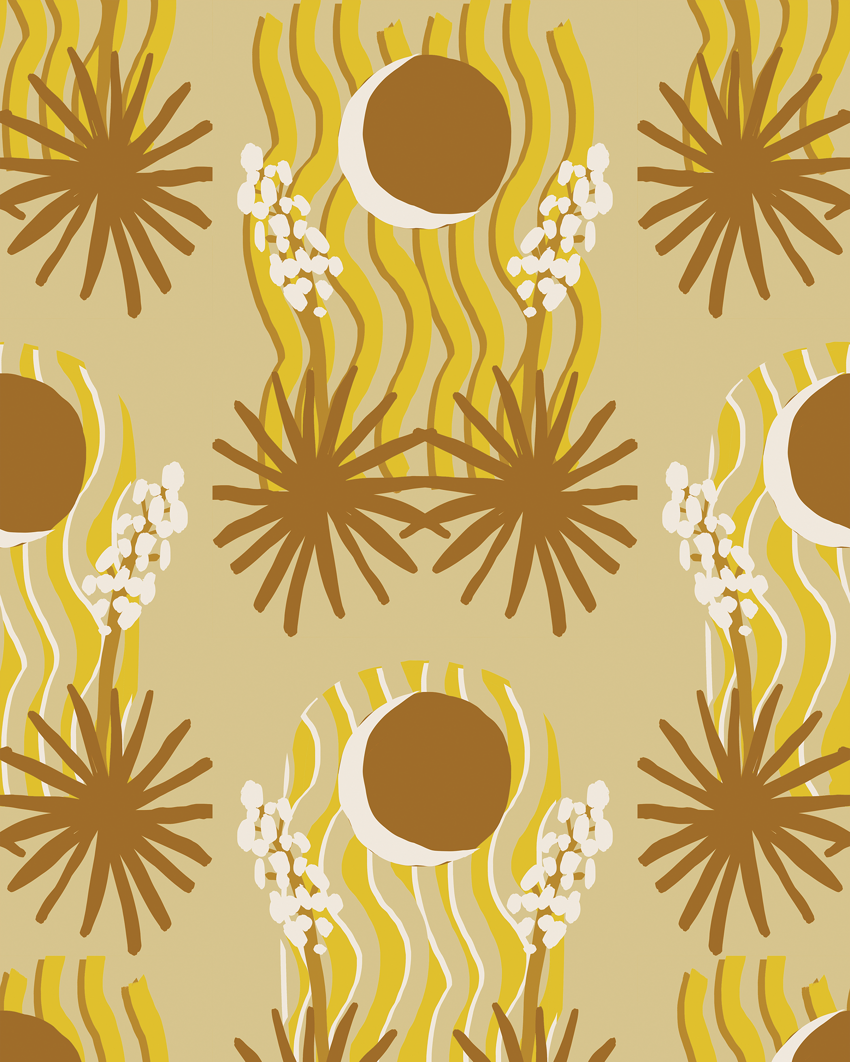 Yucca Moon Wallpaper, yellow and rust