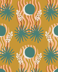Yucca Moon Wallpaper, mustard and teal