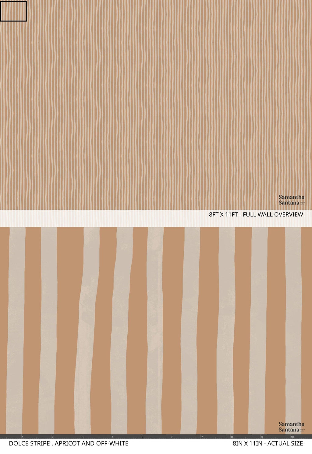 Dolce Stripe Wallpaper, apricot and off-white