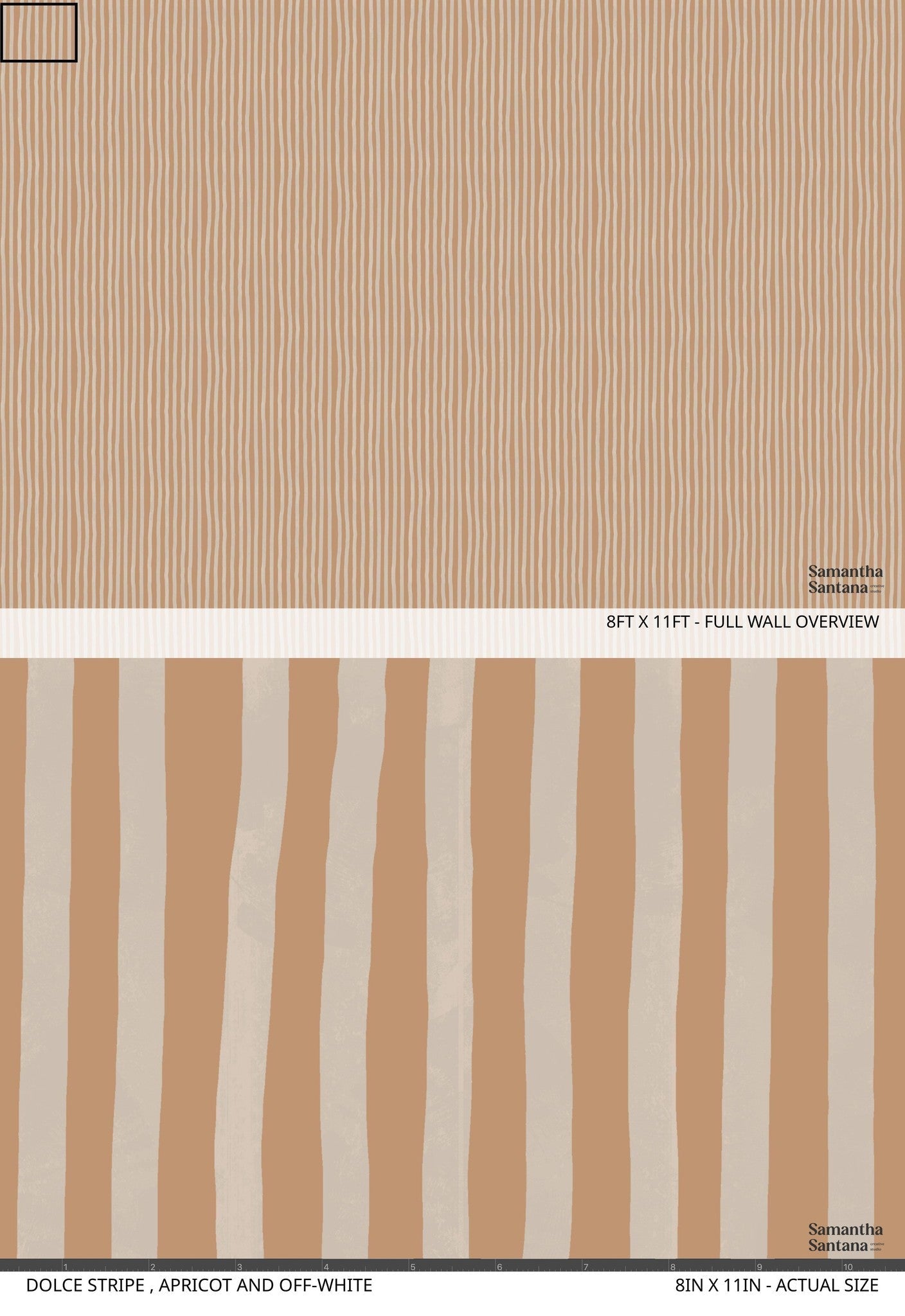 Dolce Stripe Wallpaper, apricot and off-white