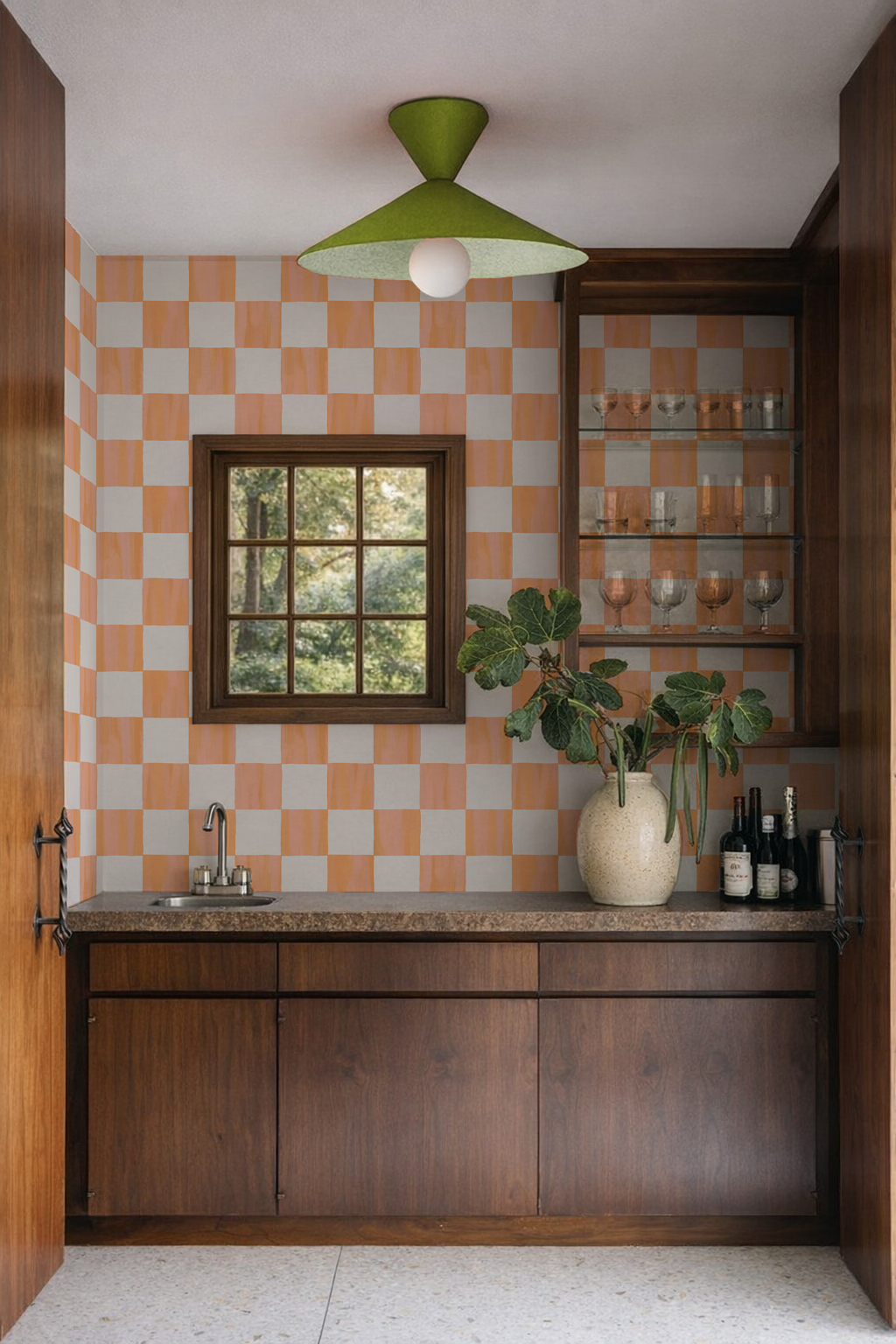 Checkers Wallpaper, coral