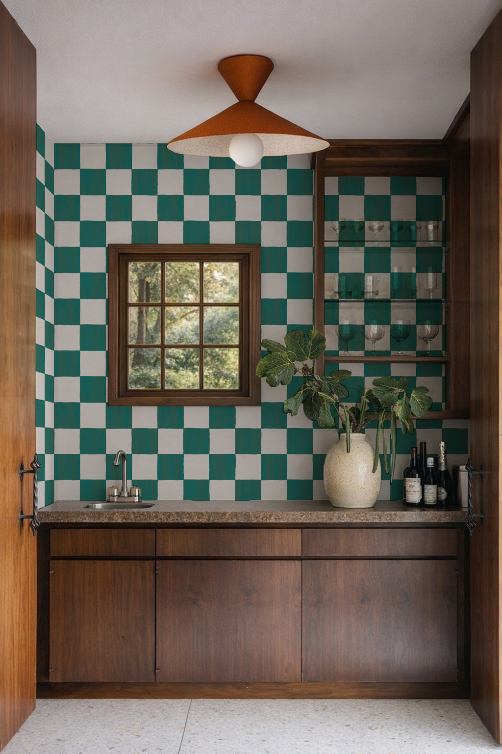 Checkers Wallpaper, teal