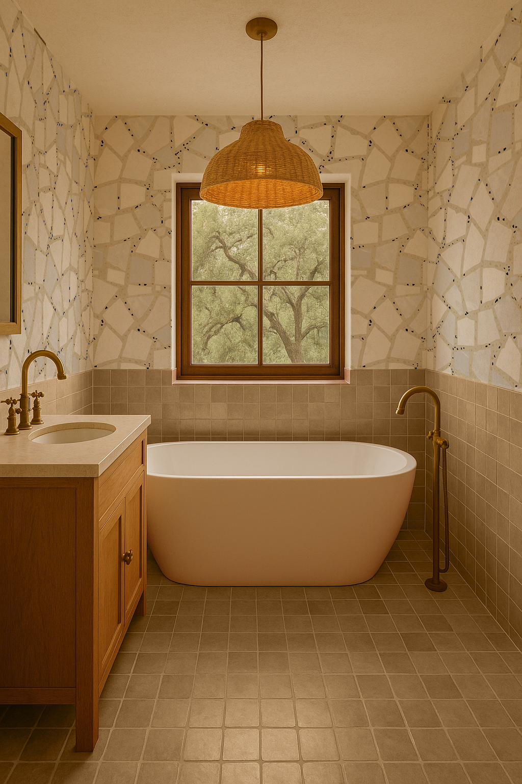 Dolce Terrazzo Wallpaper, tan and white