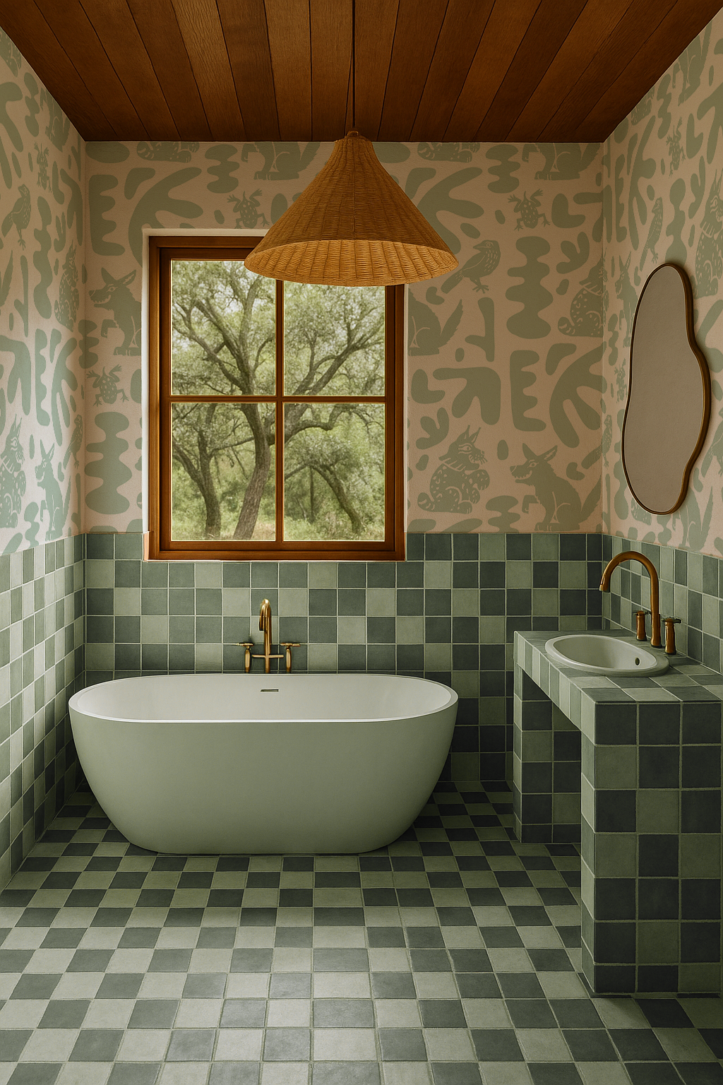 Abstract Animales Wallpaper, white and mint