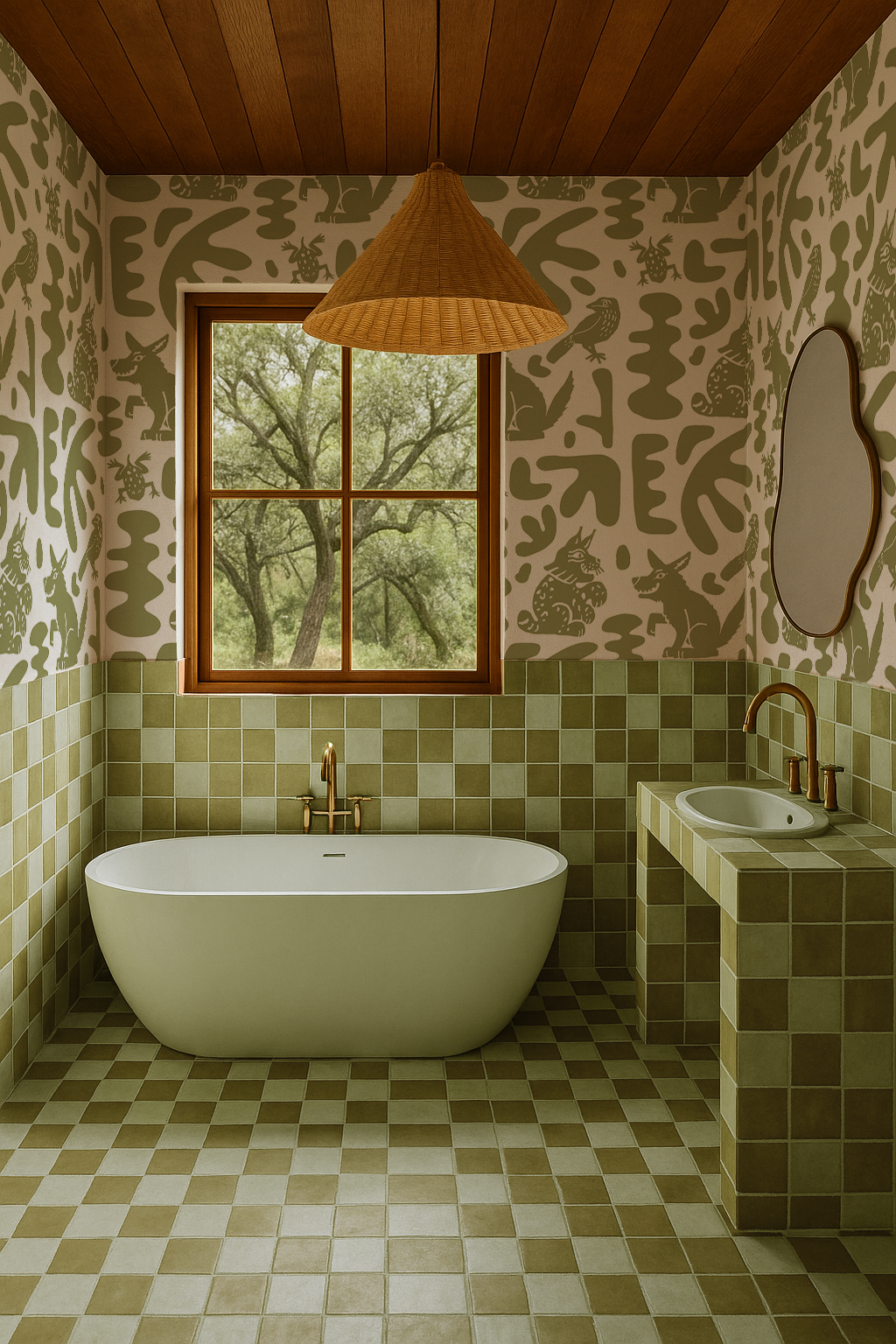 Abstract Animales Wallpaper, white and green