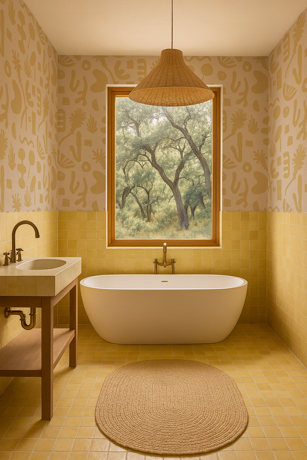 Pool Side Wallpaper, tan and lemon