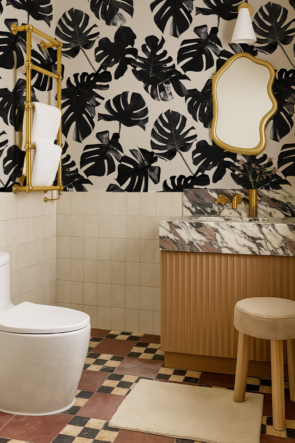 Monstera Leaf Wallpaper, black and off-white