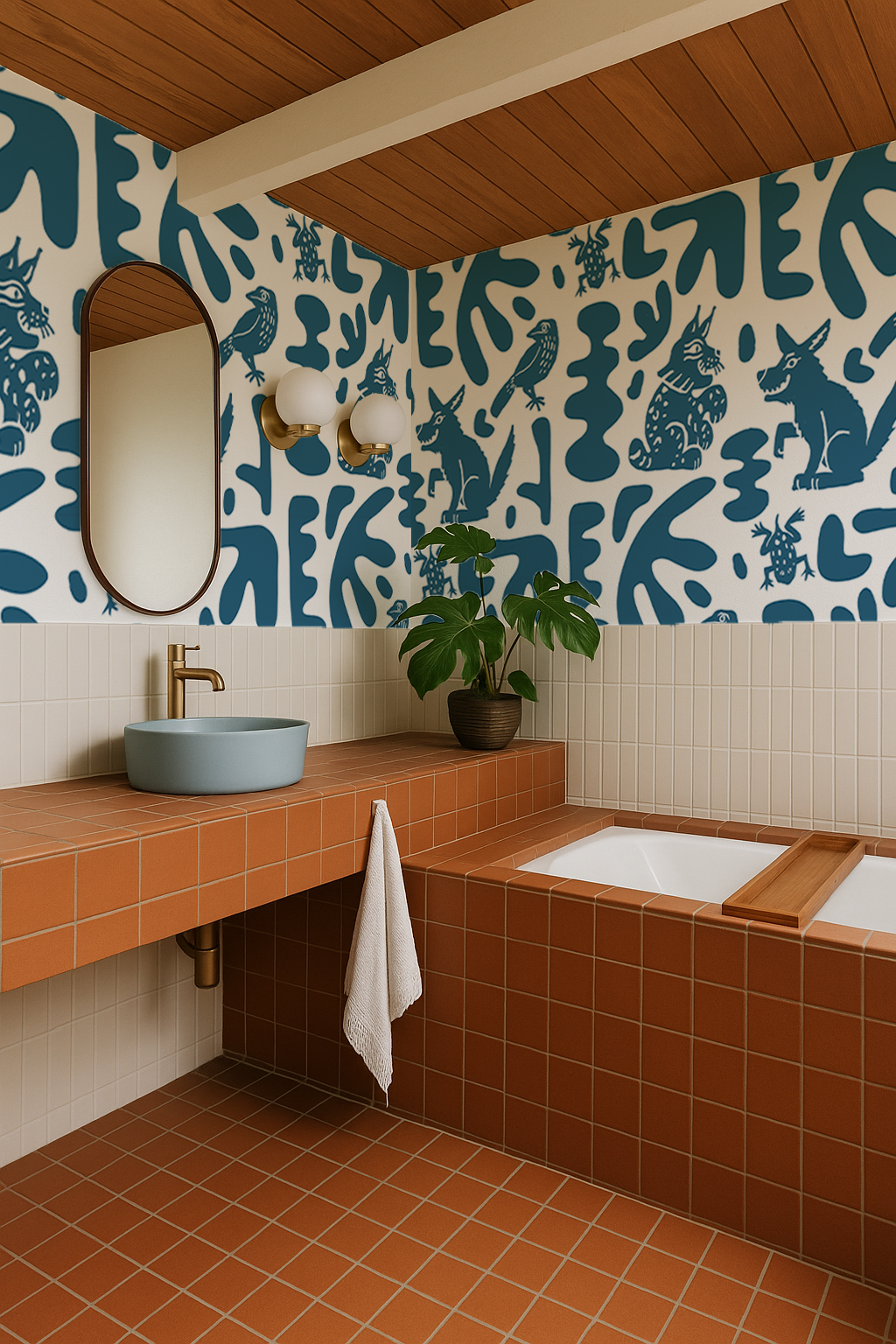 Abstract Animales Wallpaper, white and blue