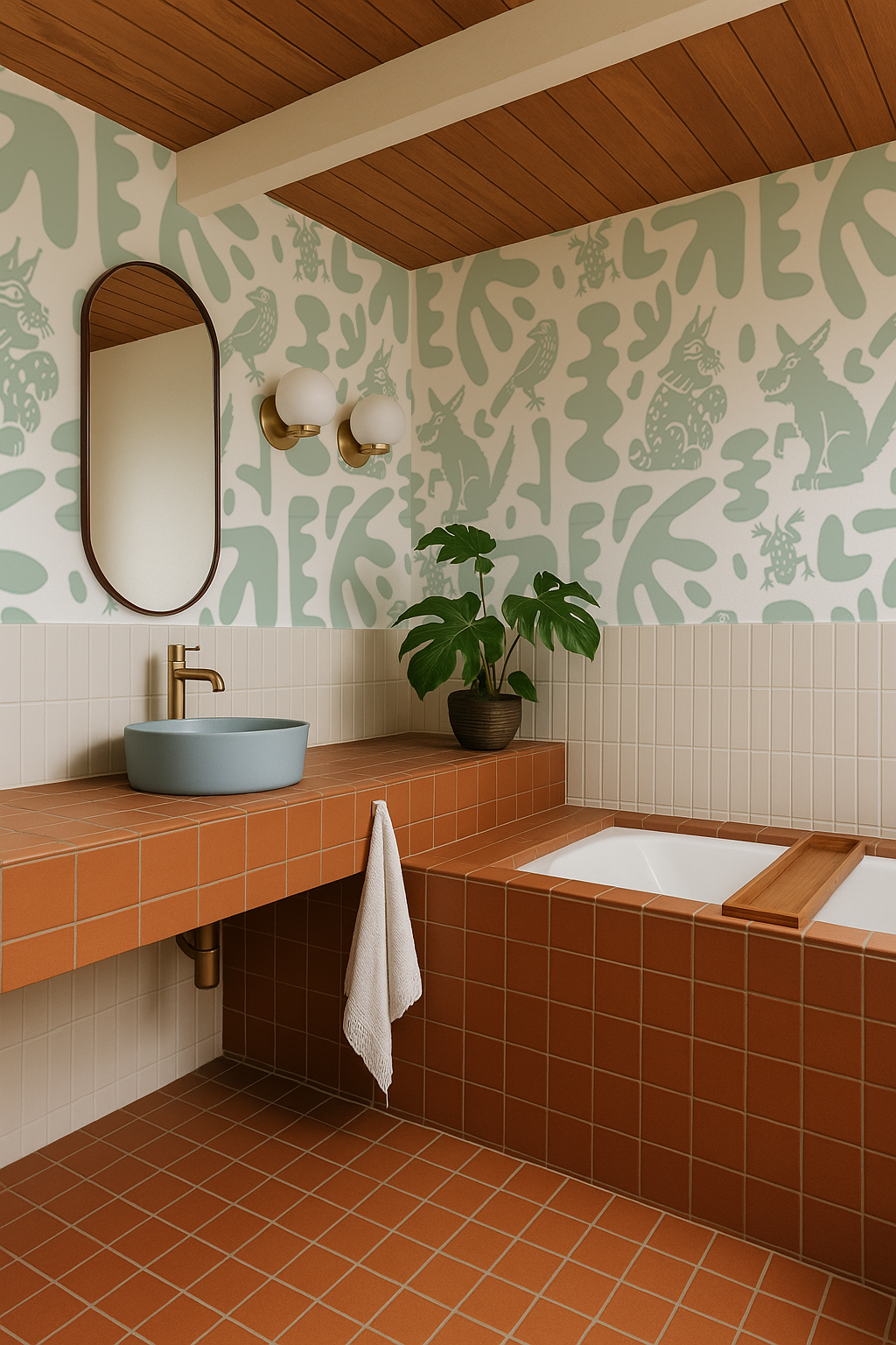Abstract Animales Wallpaper, white and mint