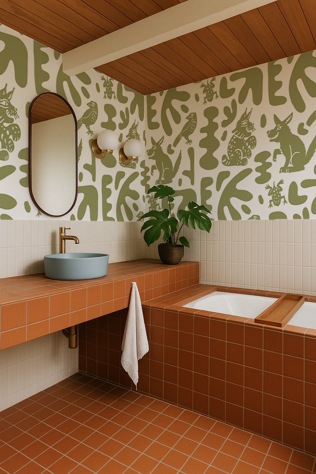 Abstract Animales Wallpaper, white and green