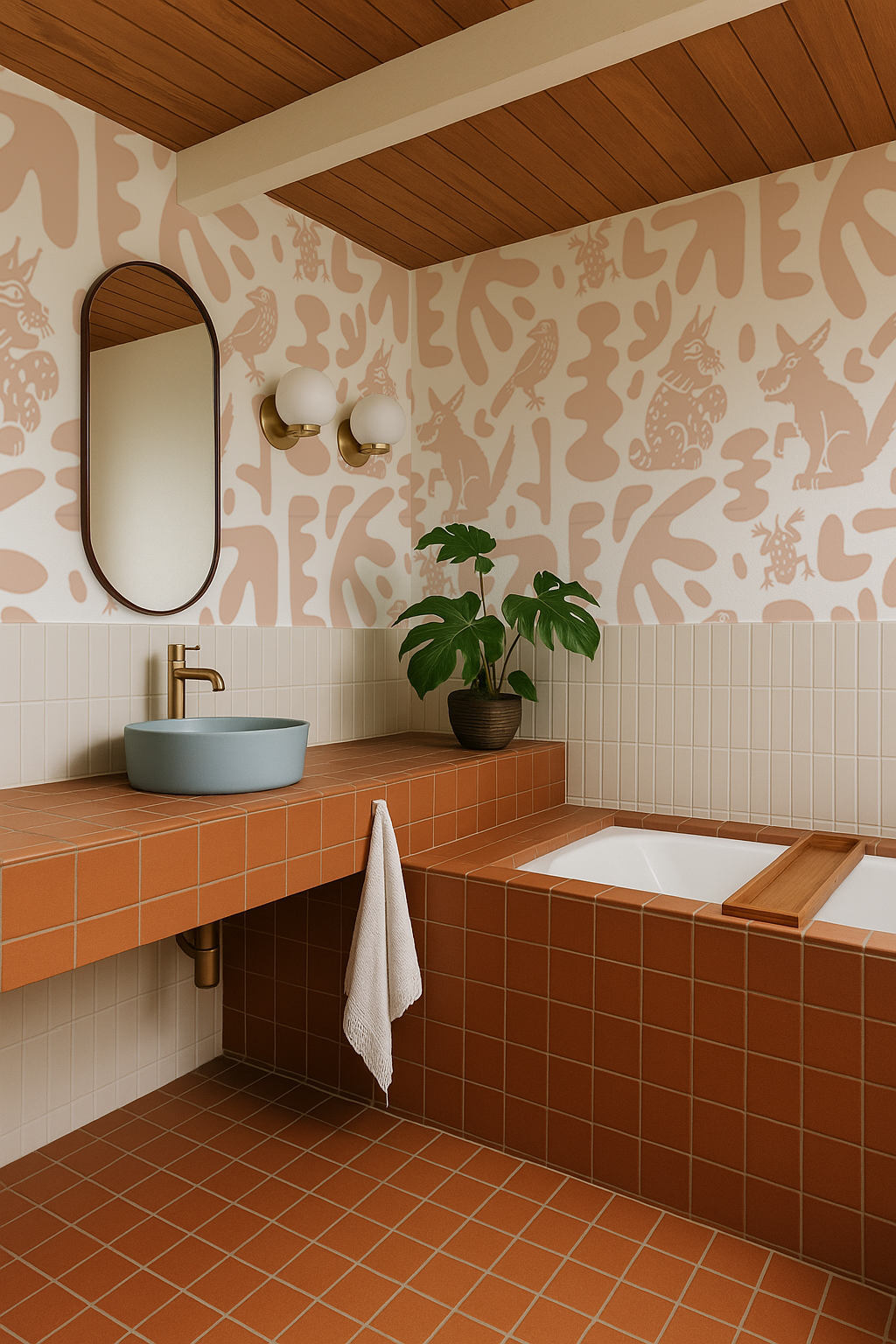 Abstract Animales Wallpaper, white and peach