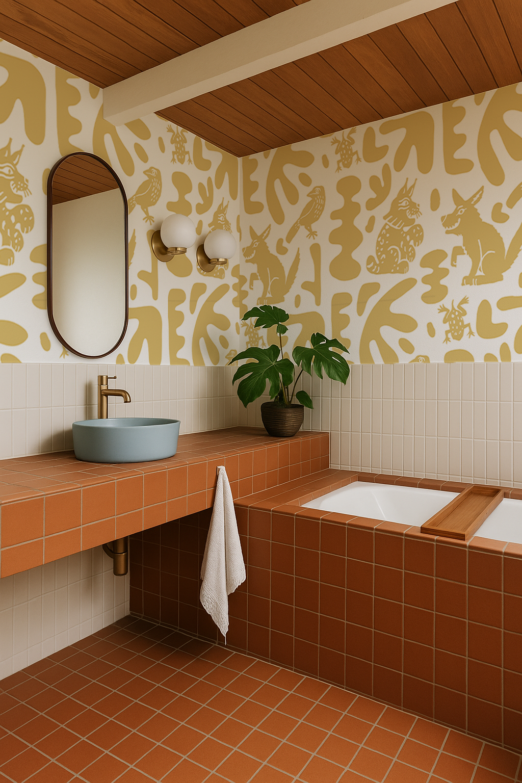 Abstract Animales Wallpaper, white and yellow