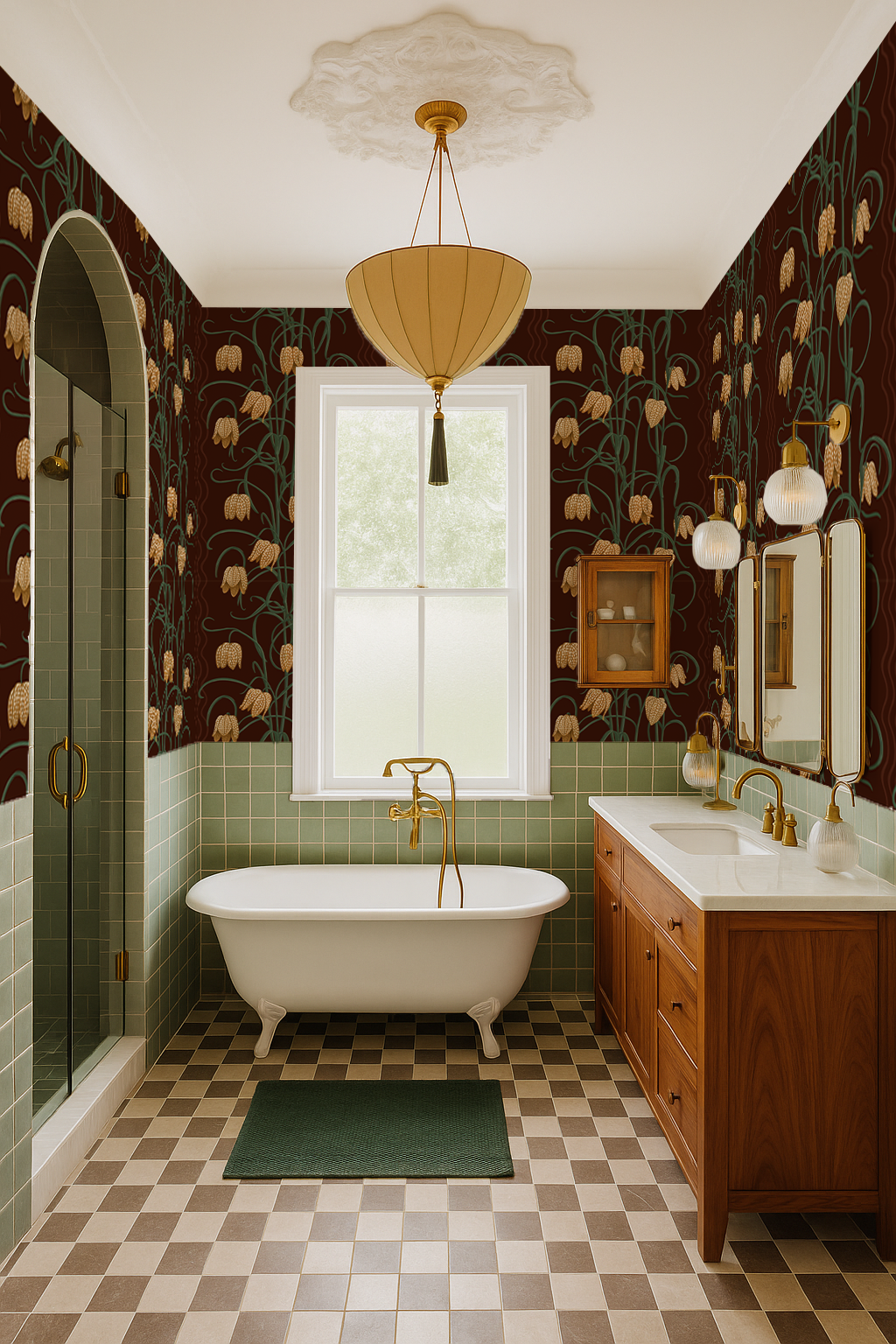 Campanas Wallpaper, chocolate and goldenrod