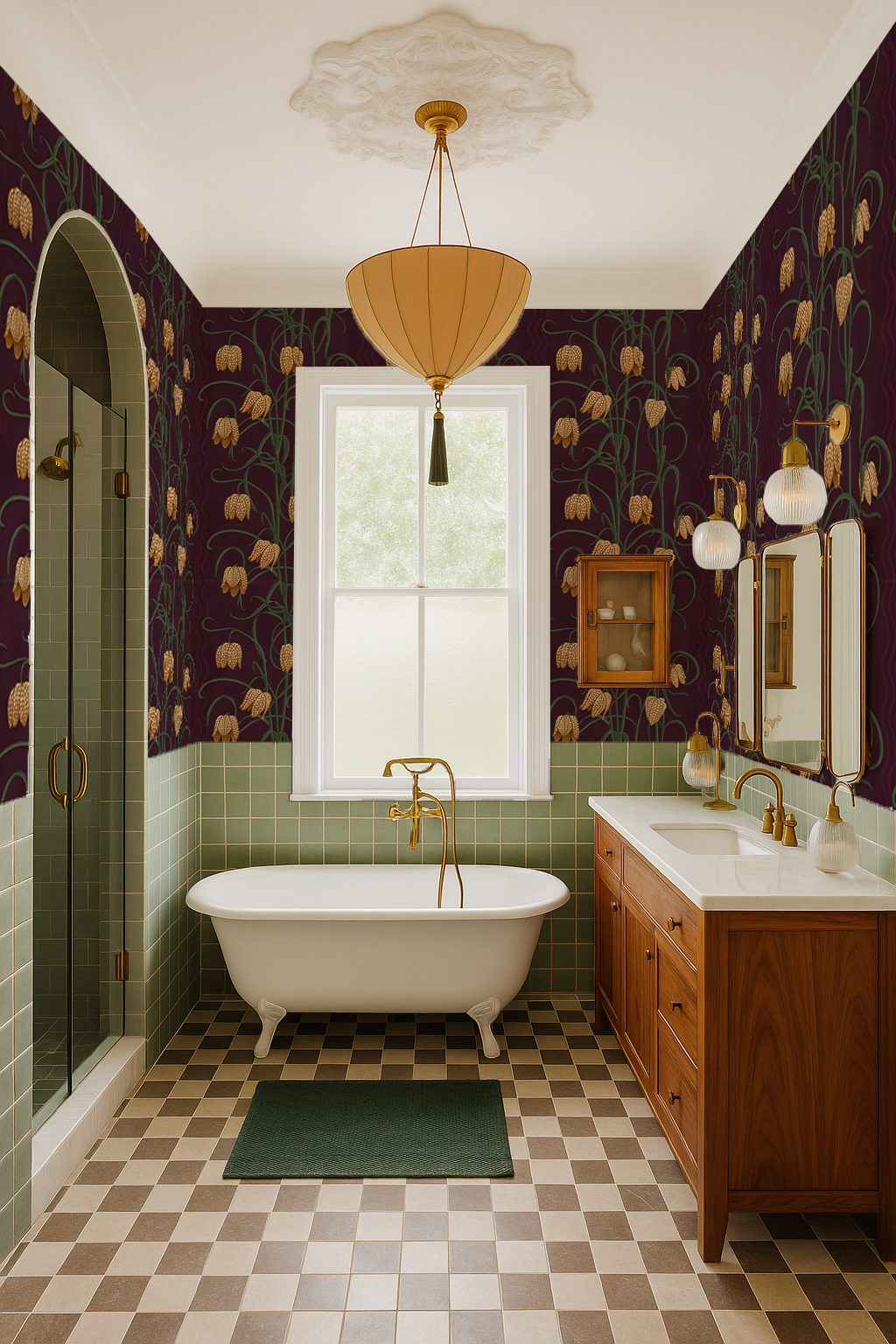 Campanas Wallpaper, eggplant and toffee