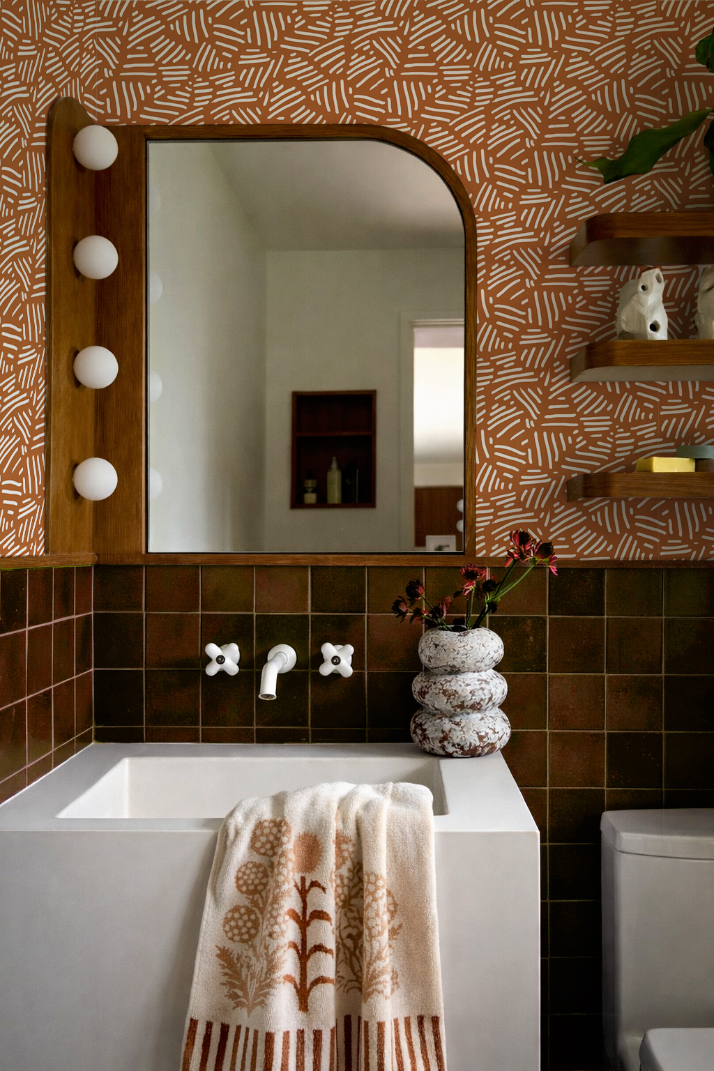 Simple Stripes Wallpaper, burnt orange and white