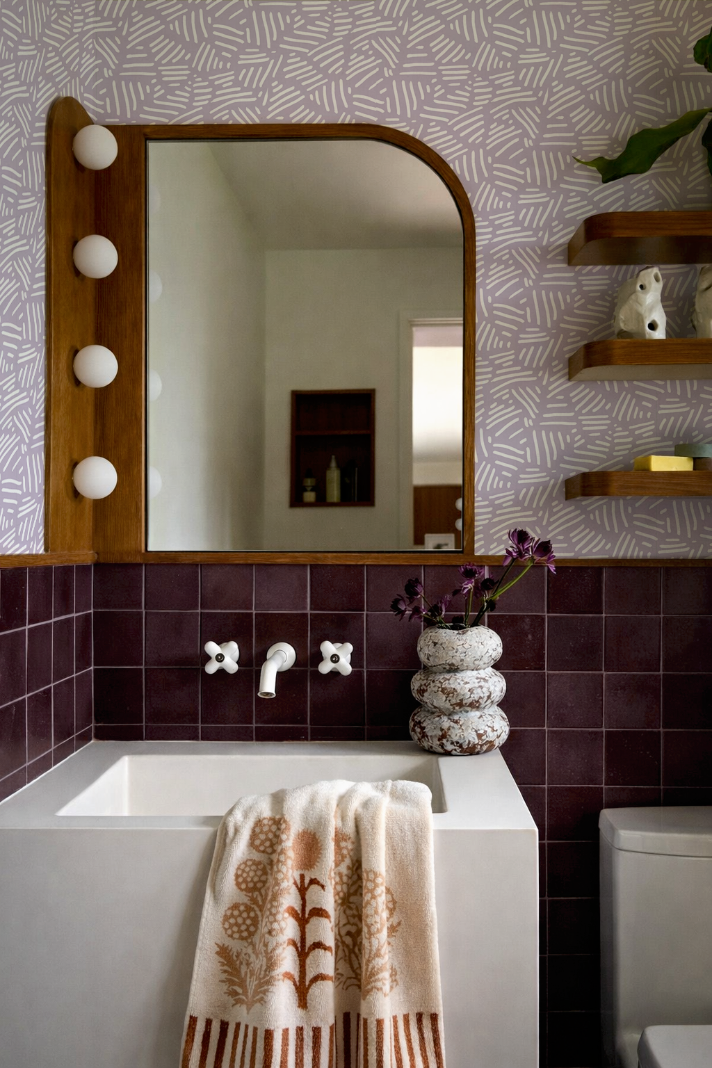 Simple Stripes Wallpaper, lavender and white