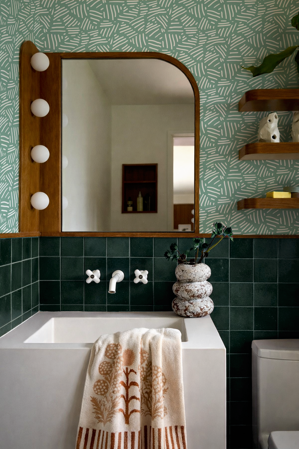 Simple Stripes Wallpaper, mint and white