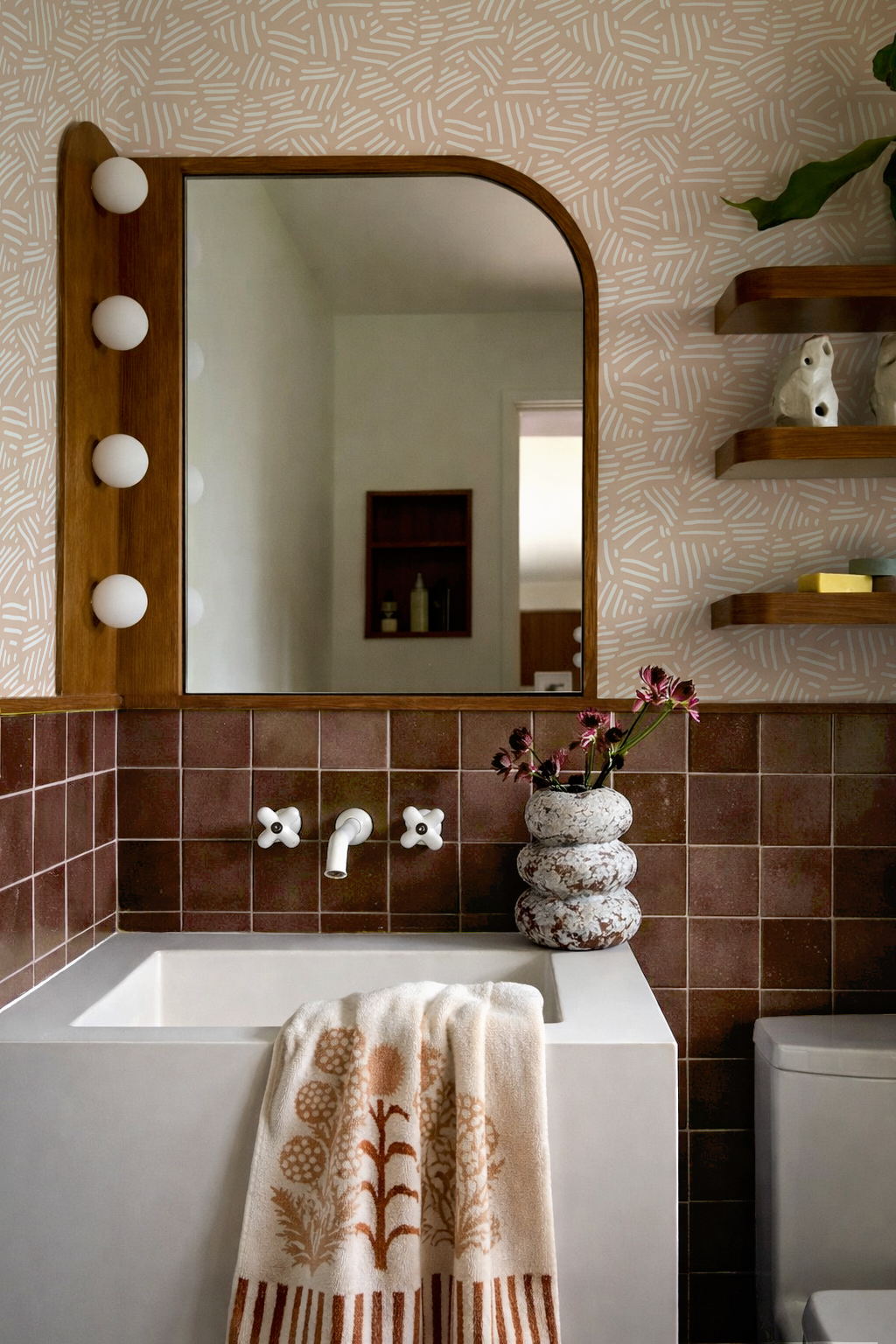 Simple Stripes Wallpaper, peach and white