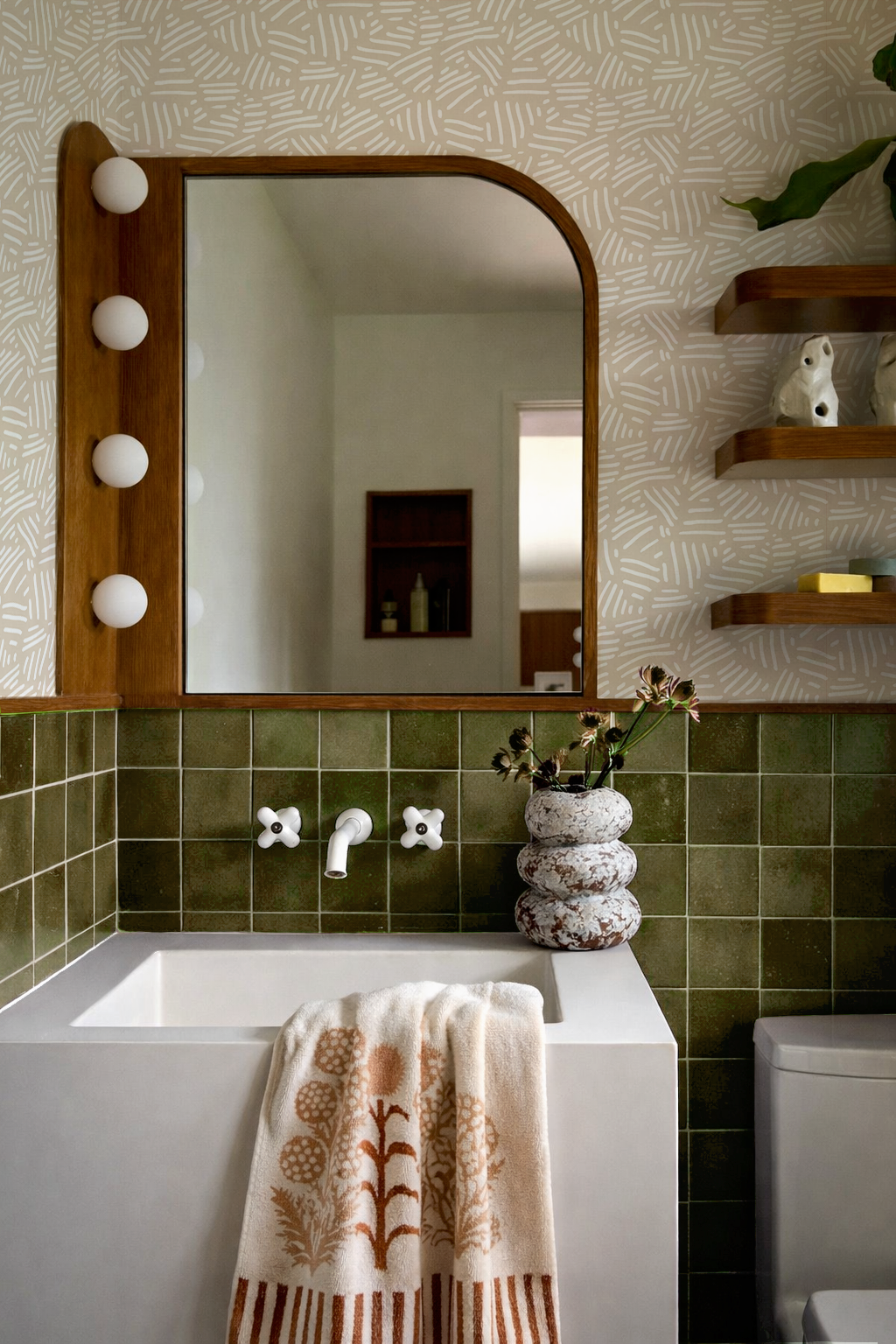 Simple Stripes Wallpaper, tan and white