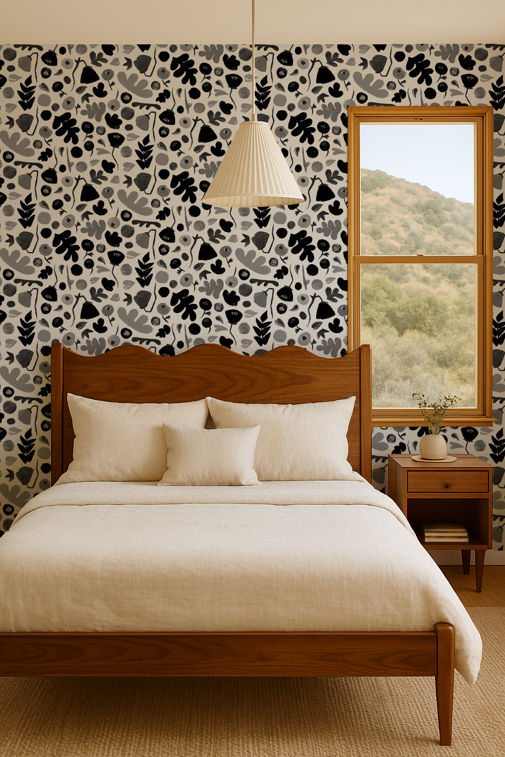 Henri Floral Wallpaper, black and white