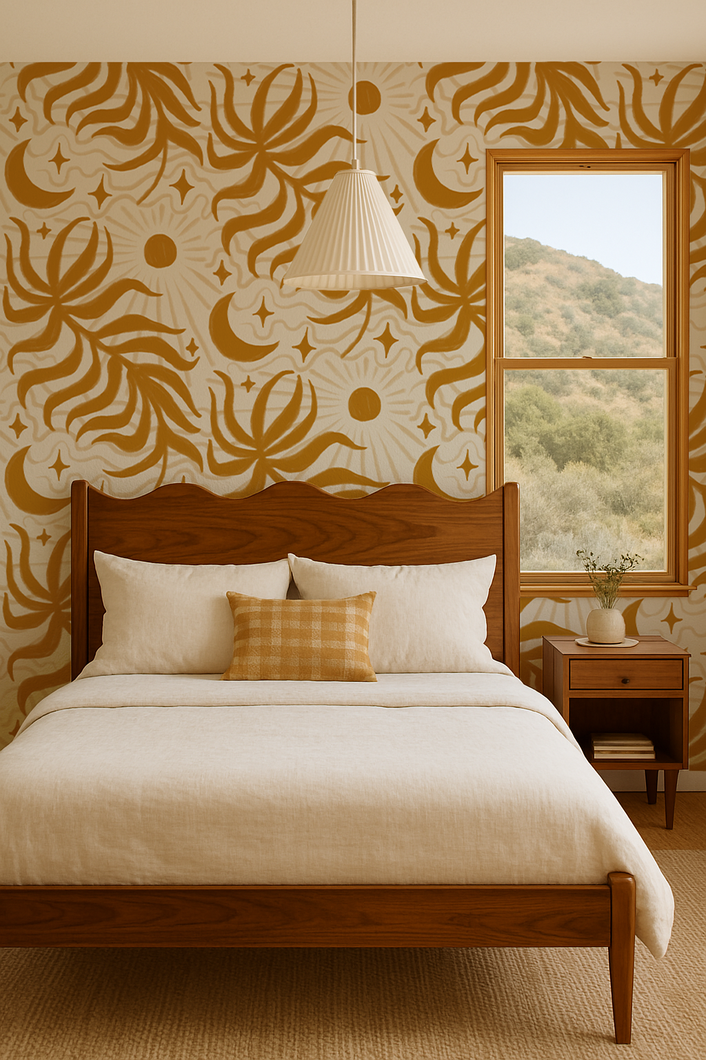 Lunar Leaf Wallpaper, beige and marigold