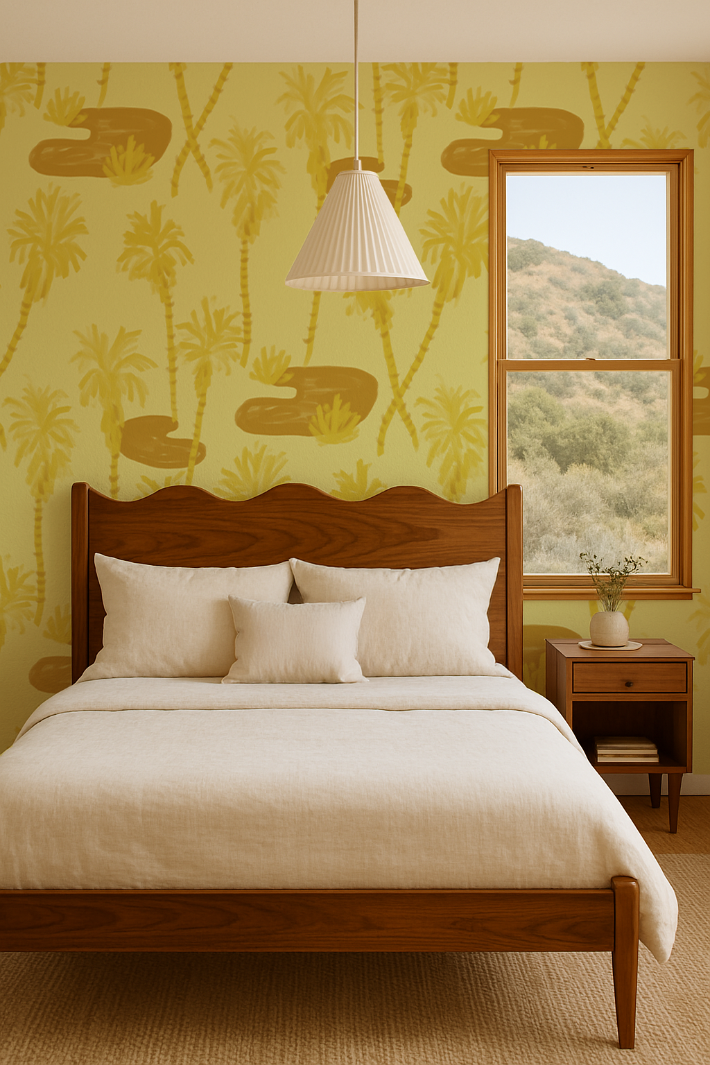 Palm Oasis Wallpaper, lemon yellow and ocher