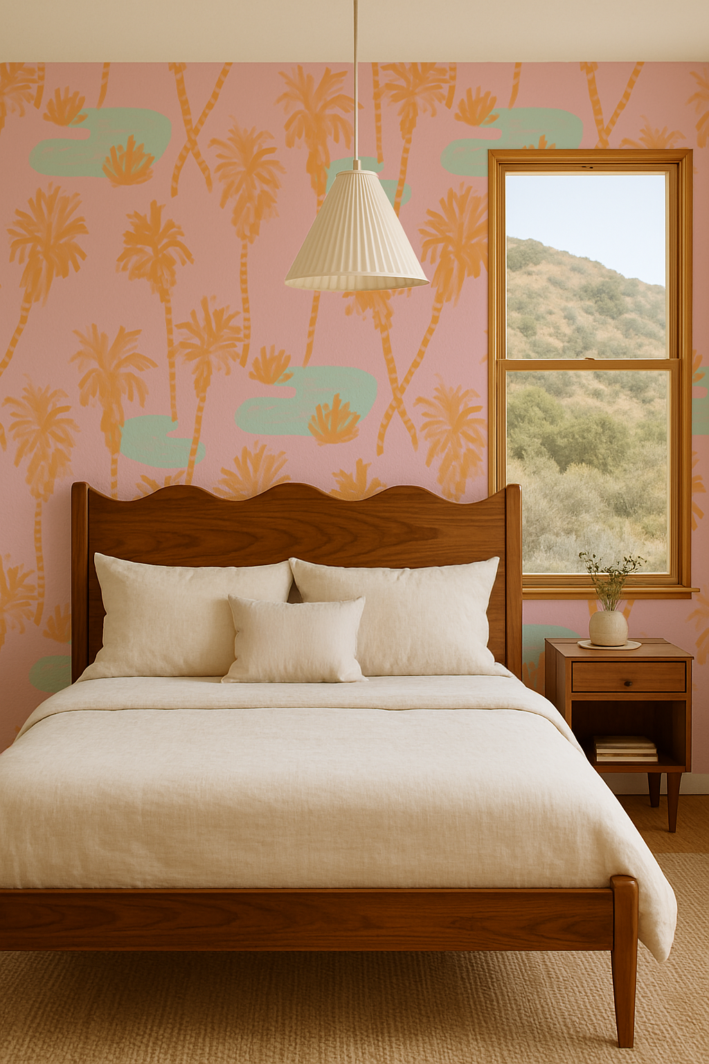 Palm Oasis Wallpaper, pink and orange