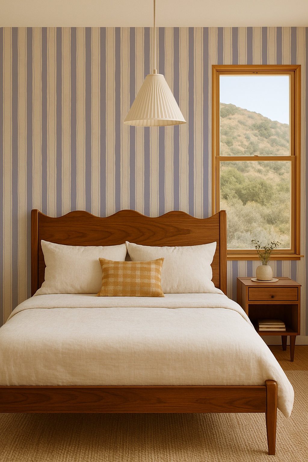 Riviera Stripe Wallpaper, off-white and lavender