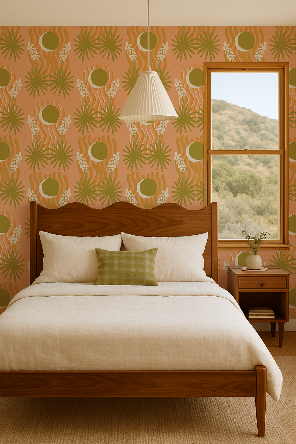 Yucca Moon Wallpaper, peach and green