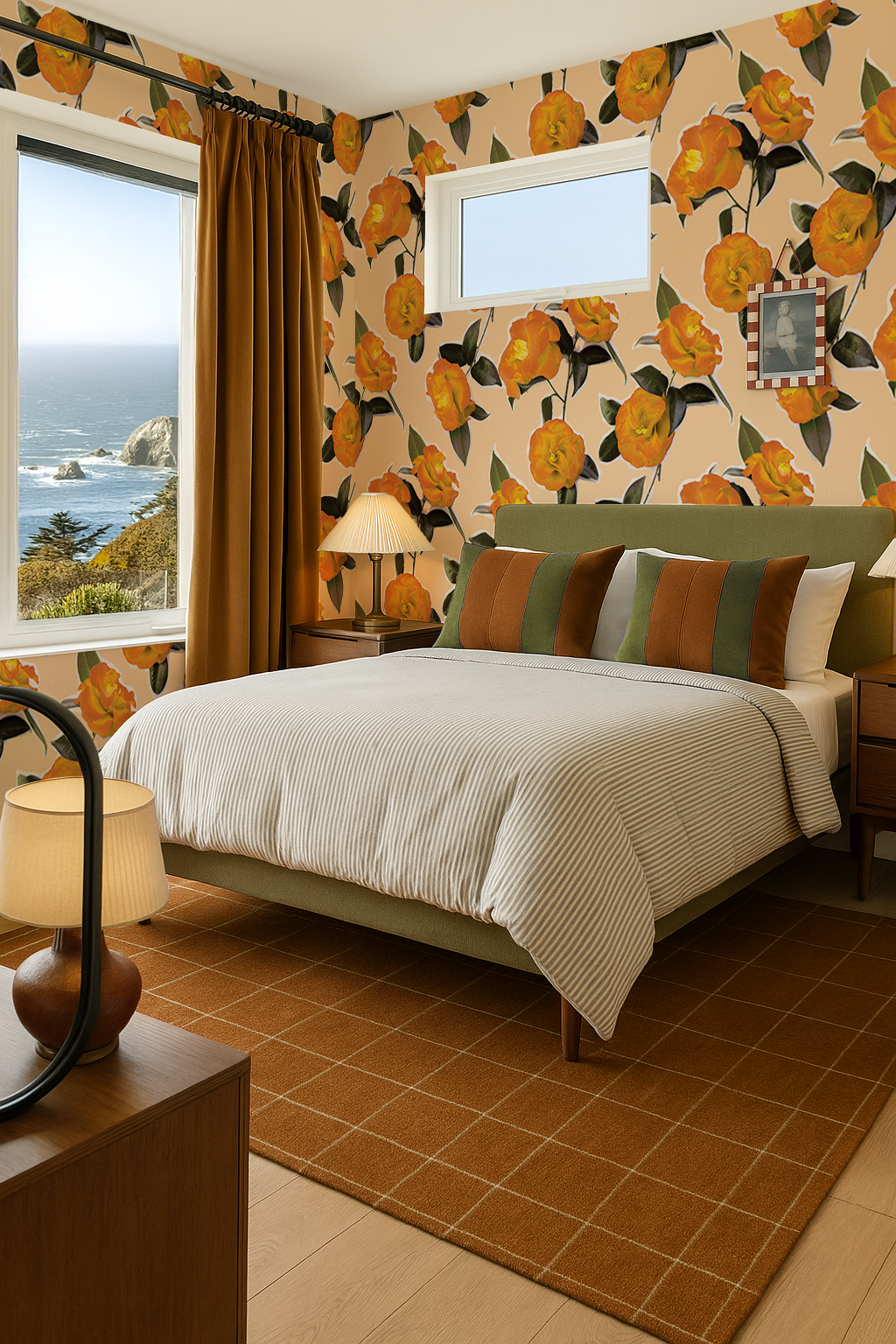 Camellia Wallpaper, peach and orange