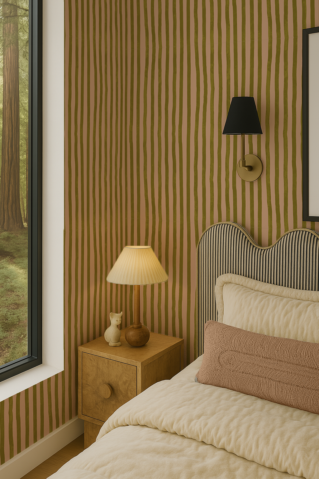 Dolce Stripe Wallpaper, peach and chartreuse