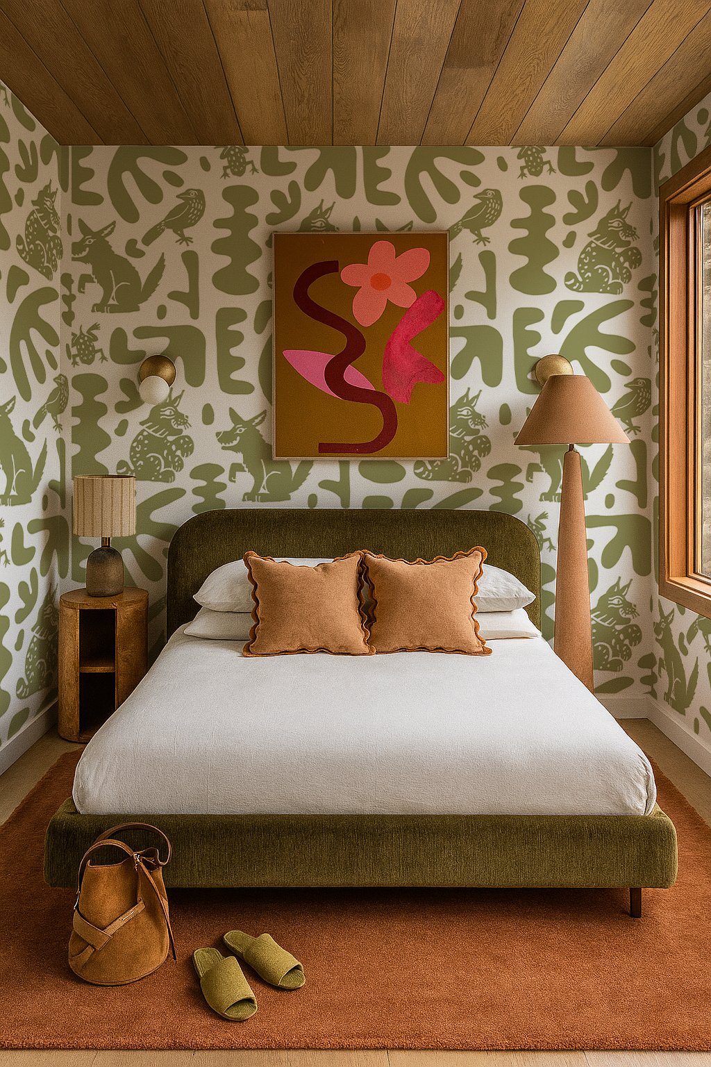 Abstract Animales Wallpaper, white and green